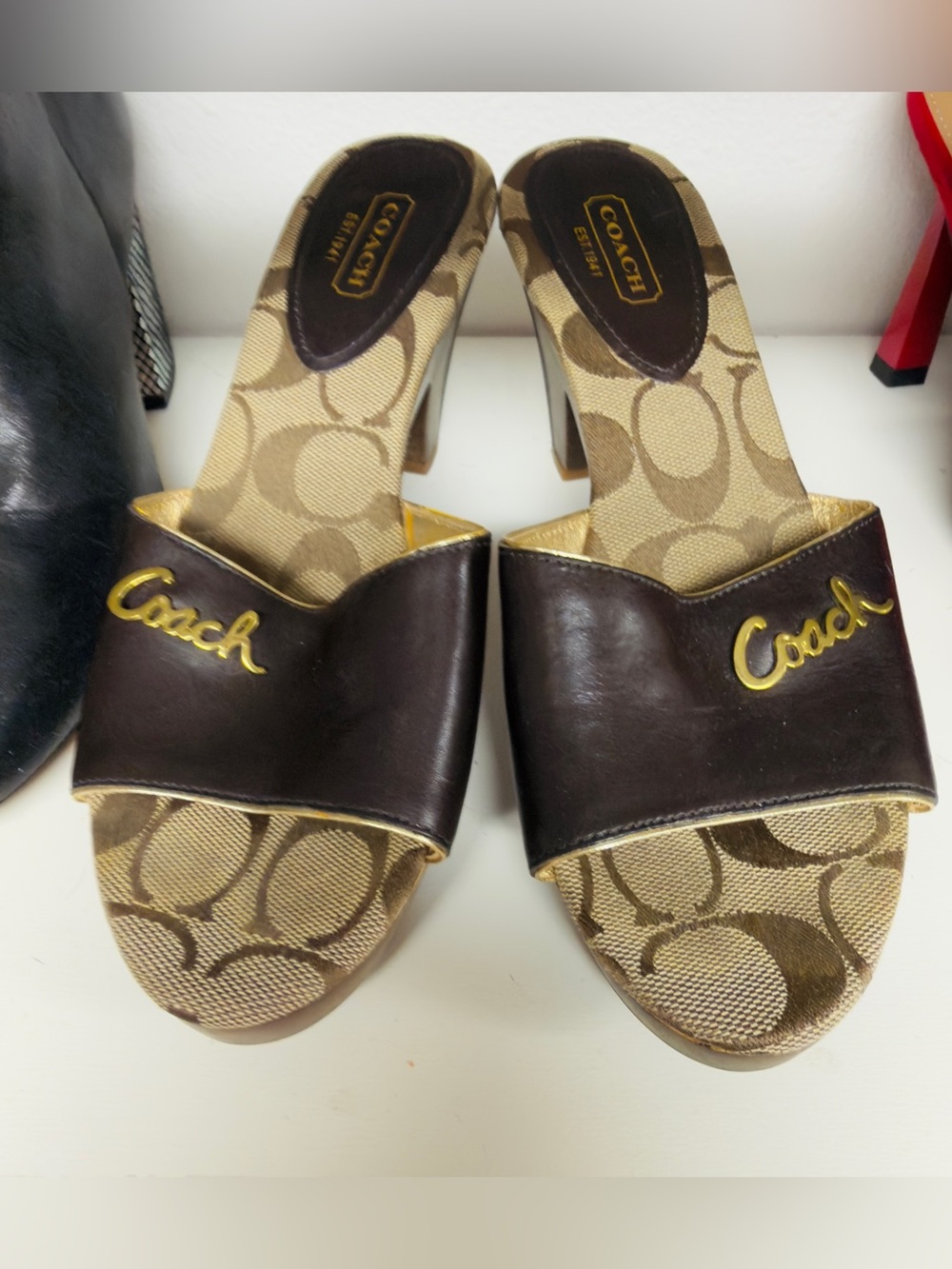 Coach Women's Slides Sandals. Brocade CC Signature Heels. Comfy and cute - Picture 2 of 5